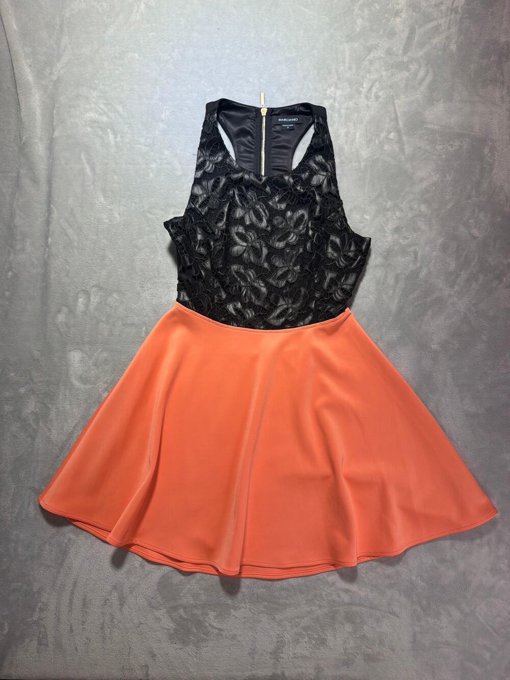Marciano by Guess Black Lace & Orange Fit & Flare Mini Dress Size M